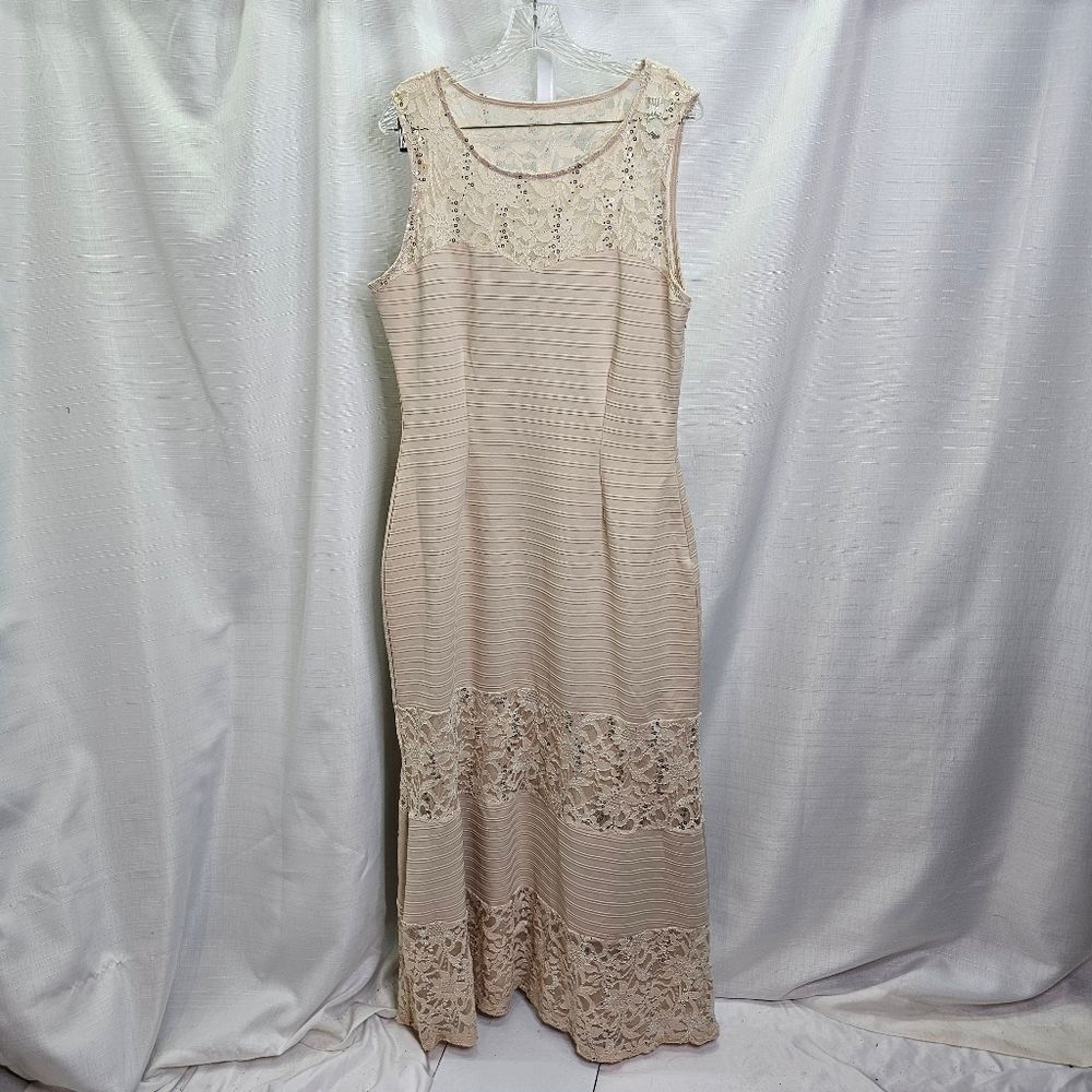 Candalite Cream Ribbed and Lace Sleeveless Cocktail Dress Size Large - Picture 10 of 10